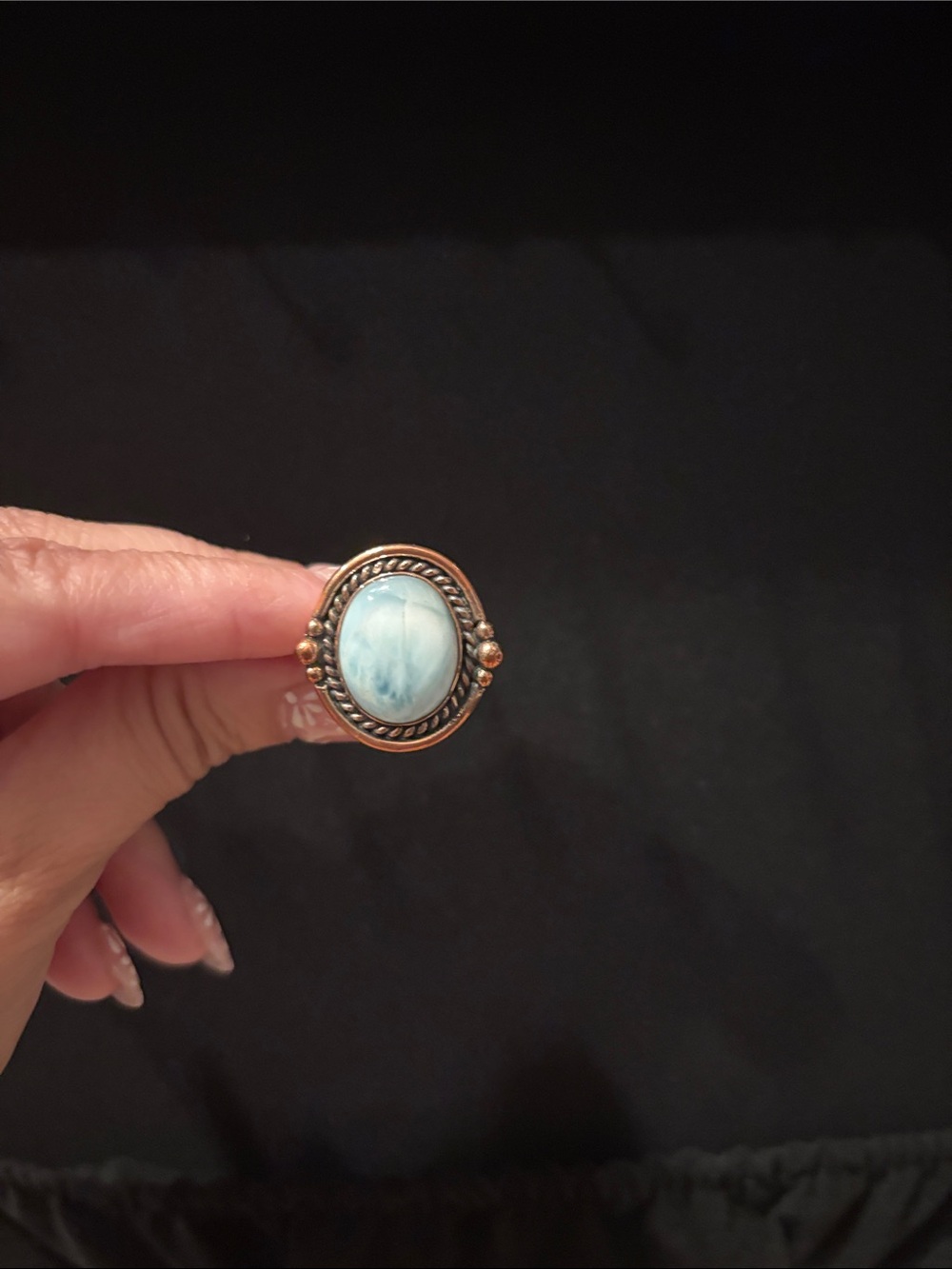 Sterling Silver and Gold-Tone Larimar Oval Ring - Light Blue